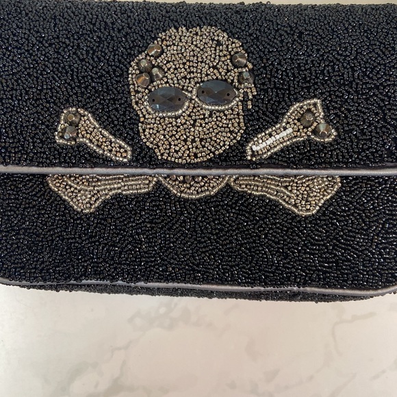 New Trending Halloween Viral Made in India Black Silver Beaded Bag Skull Bones - Picture 2 of 7